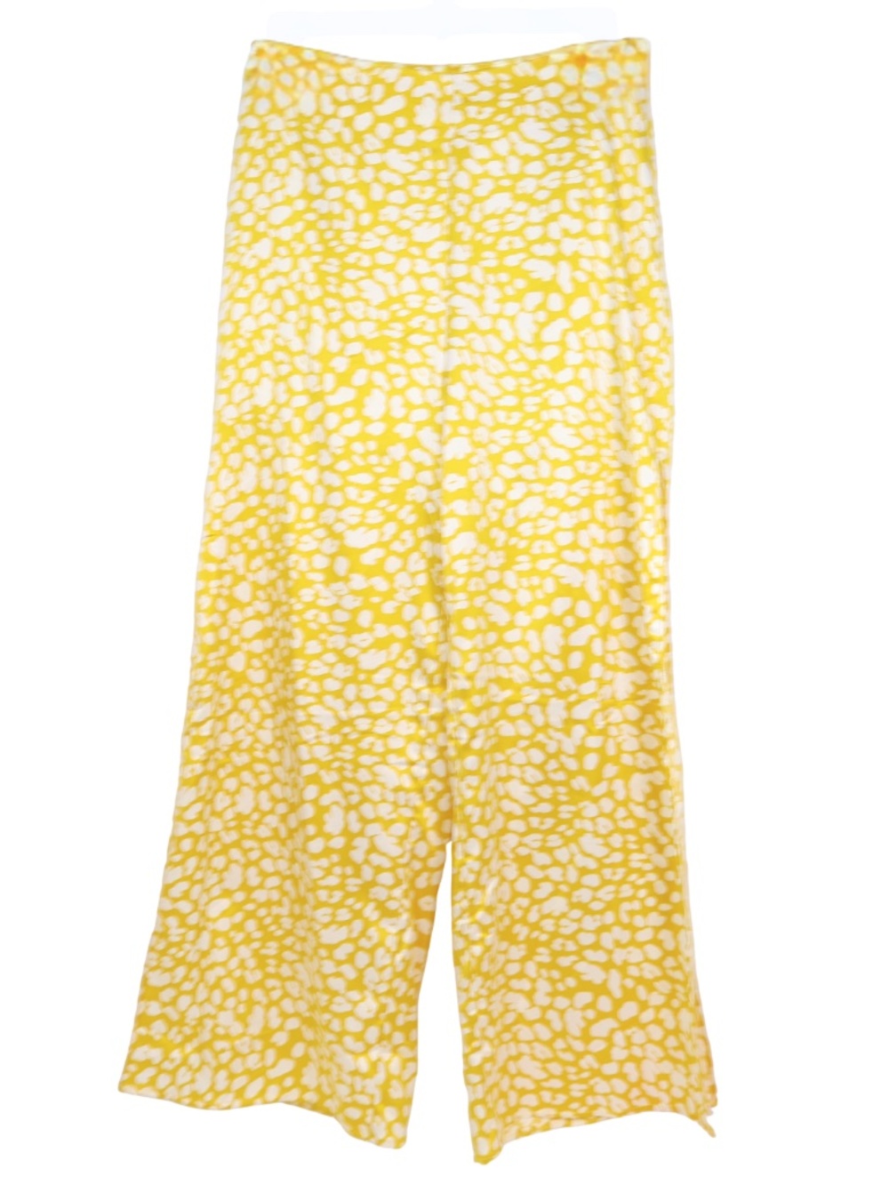Lulus Yellow Animal Print Wide Leg Capri Pants Side Slit Small Resort